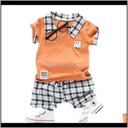 Baby Kinder Mutterschaft Drop Lieferung 2021 Baby Jungen Kleidung Mode Hemd Gefälschte Zwei Stücke Hemden Schwarz Weiß Plaid Hosen Jungen kleidung Sets Bna6G