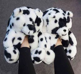 Pantofole peluche natalizie da donna Teddy Bear Cartoon Cute Bear House Slipper Furry Faux Fur Slides Donna Furry Flip Flop Shoes H1122