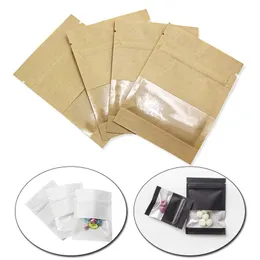 Kraft Papperspåse Självtätning Matförvaringspåsar Zipper Förpackningspåse Återförsäljbar Plastförpackning med fönster