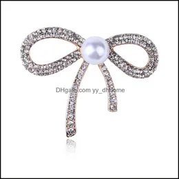 Pins, Broschen Schmuck Weiße Schleife Brosche Strass Blume für Frauen Große Schleife Pin Mode Hochzeit Cor Assories Drop Lieferung 2021 Qau5P