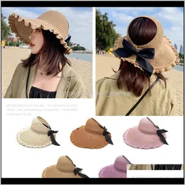 Chapéus, Lenços Luvas Moda Aessoriessummer Bow Sun Chapéus Esvaziços Chapéu Vazio Mulheres UV Protction Caps Recorte Beach Cap Fita Raffia BR