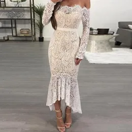 Casual Dresses Elegant White Party Dress For Bridal Lace Wedding Sexy Off Shoulder Long Sleeve Midi Social Festival VestidosCasual