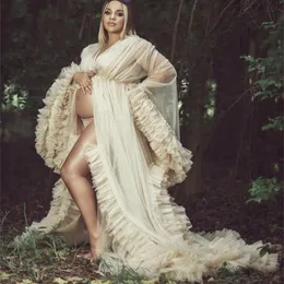 シックな幻想のフリルマタニティフォトセクシーな着物妊娠パーティの寝室の女性バスローブシアーナイトガウンローブ