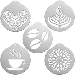 BESTONZON 5 Pcs Stainless Steel Coffee Stencils Barista Cappuccino Arts Templates Coffee Garland Mould Cake Decorating Tool