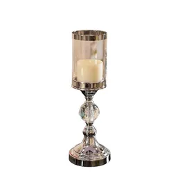 Decorative Glass Candle Stand Holders Decoration Metal Candlestick Creative Candle Holders Table Living Room Ornaments FC243 210722