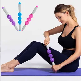 Gym Muscle Massage Roller Fitness Yoga Balls Stick Body Relax Tool Sticks Rosa med 3 Point Spiky Ball Hem Sport Utrustning Återställ Massager Tryck Runda träning