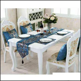 Biegacze stołowe tkaniny domowe tkaniny ogród niebieski europejski styl Camino de Mesa Weding Decoration Runners Akcesoria 220107 Drop Dostawa 202