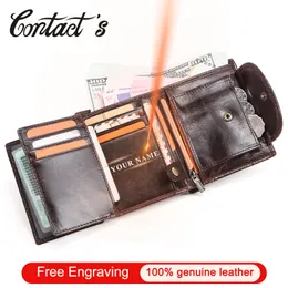 Free Engraving 100% Genuine Leather Men Wallet Coin Purse Small Card Holder Cartera Portomonee Male Walet Vintage Money Bags