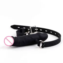 NXYSm bondage Erotic Mouth Gag Silicone Dildo Oral Fixation Strap On Bdsm Bondage Restraints Leather Harness Adult Games Sex Toys For Couple 1126