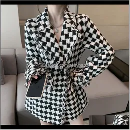 Suits Blazers Womens Clothing Apparel Drop Delivery 2021 Spring Retro Lapel Long Sleeve Waist Slimming Midlength T Plaid Suit Jacket Women 8J