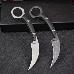 Karambit-Messer mit feststehender Klinge, D2, weiß/schwarz, Steinwaschklinge, voller Zapfen, G10-Griff, Klauenmesser mit Kydex