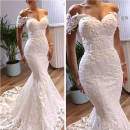 Gorgeous Mermaid Lace Wedding Dresses Off the Shoulder Bridal Gown 2021 Custom Made Beaded Sequins Plus Size Sweep Train vestido de novia