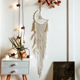 DIY handgjord vävd måne tofs macrame vägg hängande tapestry heminredning för sovrum vardagsrum boho tapestry hängande dekoration