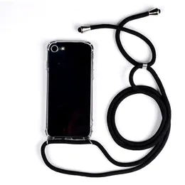 Mobiltelefonfall Högkvalitativ för iPhone X 13 Pro Max Mini Samsung Luxury Transparent handväska Stötskyddad Case Shock Proof Smartphone Skyddskåpa med rep