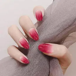 Oval Press on Red Ombre Nails Short False Nail Gradient Full Cover Fingernails for Women and Girls 24pcs Set