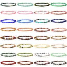 Mężczyźni Bransoletki Naturalne Innerskie 4 mm Koraliki Rodonite Bangle Handmade Elastyczna Biżuteria Kobiety Naturalne Chakra Reiki Pink Quart Pulsera