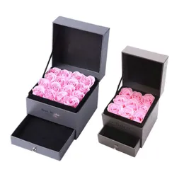 Contenitore di gioielli di fiori di sapone Set Set Artificiale Rosa Romantica San Valentino San Valentino Matrimonio Festival della mamma Festival creativo Regalo di alta qualità Rosa DH1277