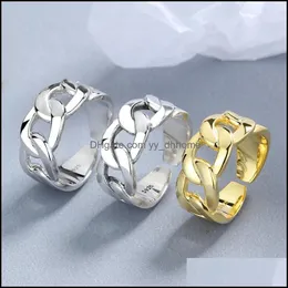 Cluster Jewelrycluster Anillos Sa Sierage Retro Europeo Americano Viento Anillo Ajustable Abierto Coreano S925 Sterling Sier Sideways Grueso Cadena Fem