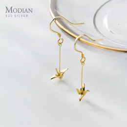 Moidan mode 925 sterling silver söt papper kran långkedja droppe örhängen för kvinnor flicka guld färg örhängen fina smycken 210619