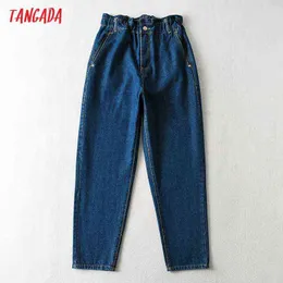 Tangada Fashion Women High Waist Jeans Pants Long Trousers Strethy Pockets Buttons Female XE09 211129