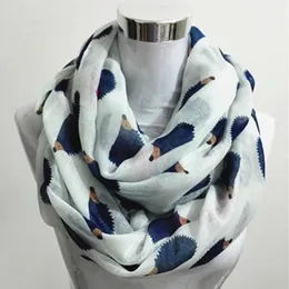 Dam Viscose Bomull Hedgehog Print Infinity Scarf För Kvinnor Variety Of Animal Prints Circle Scarves Fashion Ring Scarfs