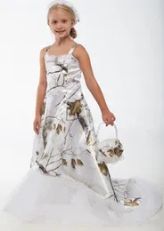 Spaghetti Straps Camo Flower Girl Dresses for Wedding Sweep Train Satin First Communion Gowns Pageant Dress