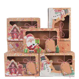 9ピースクリスマスクッキーボックスクラフト紙キャンディーギフトボックスバッグフード包装箱クリスマスパーティーキッズギフトイヤーナビダッド211108