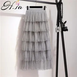 HSA Summer Chiffon Kjolar Hög midja Cascading Skirt Faldas Cake Cute Kawaii Tutu Long Saias Jupe Longue Femme 210417