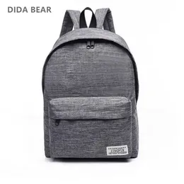 Dida urso marca canvas homens mulheres mochilas grandes sacos de escola para adolescente menino meninas viajar laptop backbag mochila mochila cinza 210922