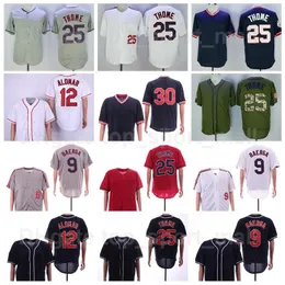 레트로 1976 1978 1995 빈티지 야구 9 Carlos Baerga Jersey 12 Roberto Alomar 25 Jim Thome 30 Joe Carter All Stitched Pullover Cooperstown