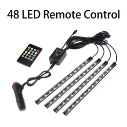 48 LED CAR FOOT LIGHT AMBIENT LAMP MED USB Wireless Remote Music Control Flera lägen Automotive Interiör Dekorativa Lights254Y