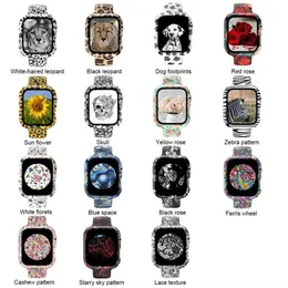 Caixa de vidro   alça de relógio para a faixa de relógio da Apple 44mm 40mm 38mm 42mm impressão de impressão de silicone pulseira de silicone iwatch serie 3 4 5 6 7 SE