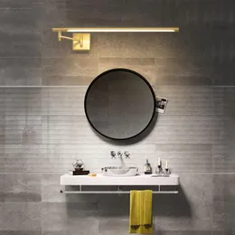 Lâmpada de parede moderna LED espelho luz dourada longa pendurada para o banheiro armário de maquiagem rotação cobre regulável à prova d'água