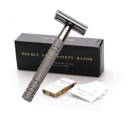 Double Edge Safety Razor med 10 rakblad, premium våt rakning Klassisk metallmanual rakare passar alla vanliga rakknivar 220112