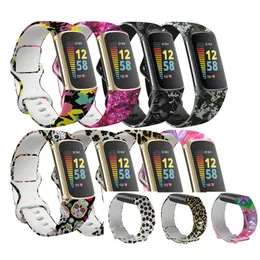 Pattern Printing straps Watchband Soft Silicone Bands Bracelet Sport Strap For Fitbit Charge 5 Charge5 Watch Replacement Smart Accessories