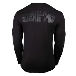 Casual z długim rękawem bawełniana koszulka mężczyźni siłownia fitness bodybuilding trening skinny t shirt męski drukuj tee topy sportowy marka odzież 210629