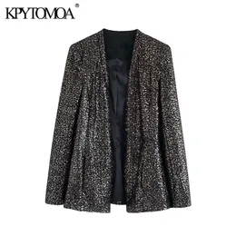 Vintage elegante escondido peito lantejouler blazer casaco mulheres moda v pescoço manga comprida feminina outerwear chique tops 210416