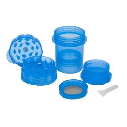 Partihandel Rund Plastflaska Grinder Med Container Rökning Tillbehör för kross Tobak Spice Dry Herb Case Storage D42mm 4Layer Secure Twist Lock System