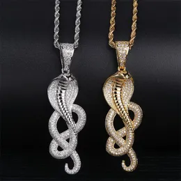 Pendant Necklaces + Cubic Zirconia Paved Iced Out Bling Snake Animal Pendants Necklace For Men Hip Hop Rapper Jewelry Gold Silver C