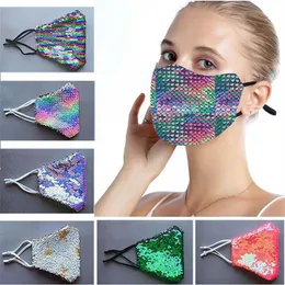 Fashion Bling Sequin Protective Mask Dustproof Washable Windproof Reuse Face Elastic Earloop Mouth Covera40a16