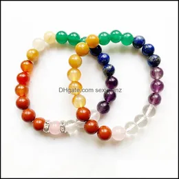 Bracelets J￳ias Chakra Breads Bracelet Stone Natural Quartz 8mm Strand Elastic 1pc Contas, fios Drop entrega 2021 cwxu1