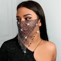 2020 Rhinestone Tassel Splicing Smycken Mask Mode Sexig Glitter Kvinnor Diamant Cryptal Facemask Party Show Mouth Mask Bröllop Q0818