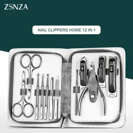 Manicure conjunto de aço inoxidável 12 em 1 com PU Couro Nail Clipper Kits unha Scissors Cutter Ferramentas Trimmer
