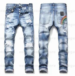 Мужские крутые Rips Estach Designer Jeans Gessed Ruped Biker Slim Fit, промытая мотоциклетная джинсовая джинсовая джинсовая ткань, мужчина для моды моды Hip Hop Man Man 2021i55s