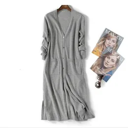 Women's Sweaters Cashmere Knitted Cardigan Women 2021 Autumn Winter Double Pocket V-Neck Sweater Woman Robe Pull Femme Hiver Casual Long