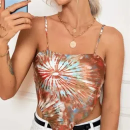 Casual Woman Slim Tie-Dye Spaghetti Strap Triangle Top Summer Sexy Ladies Beach Camisole Female Chic Backless Tanks 210515