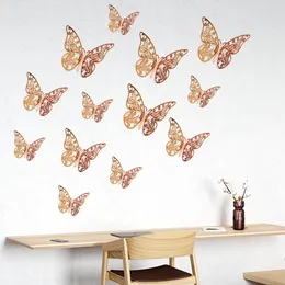 12pcs/lot 3d Hollow Butterfly Wall Stickers装飾蝶のデカールDIYホームリムーバブル壁画装飾パーティーウェディングキッズルームウィンドウ