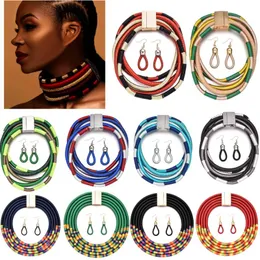 Ethnic Clothing African Multilayer Choker Necklaces Earrings Women Bib Collar Statement Necklace Rope Magnetism Button Boho Jewelry S