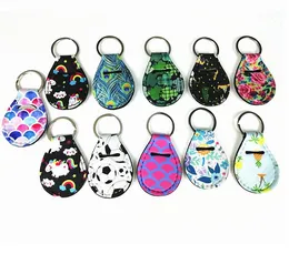 Neoprene Quarter Holder Keychain Diving Material för festförmån Designs Unicorn Mönster Floral Print med Metal Ring Dh9026