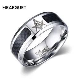Кластерные кольца Meaeaeet Черные мужчины из нержавеющей стали масонской оптом панк углеродное волокно свадьба для ювелирных изделий